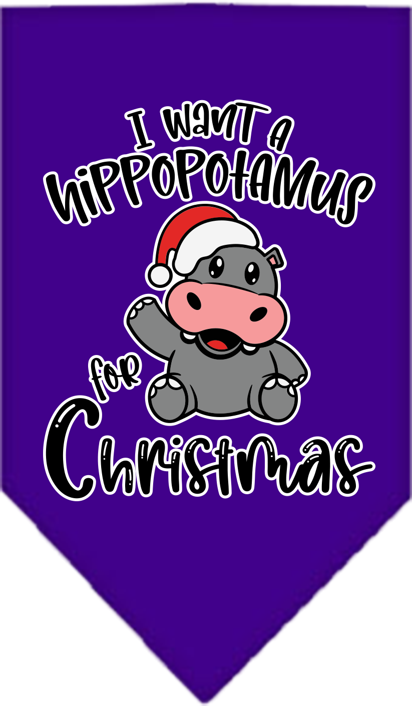 Hippo for Christmas Screen Print Bandana Purple Size Large